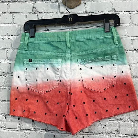 Lovesick skull denim 3 color dip dye shorts - Picture 3 of 3